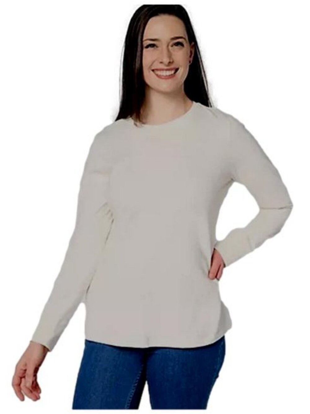 Denim & Co Adaptive Essentials Perfect Jersey Crew Neck Tunic Natural SMALL NWT